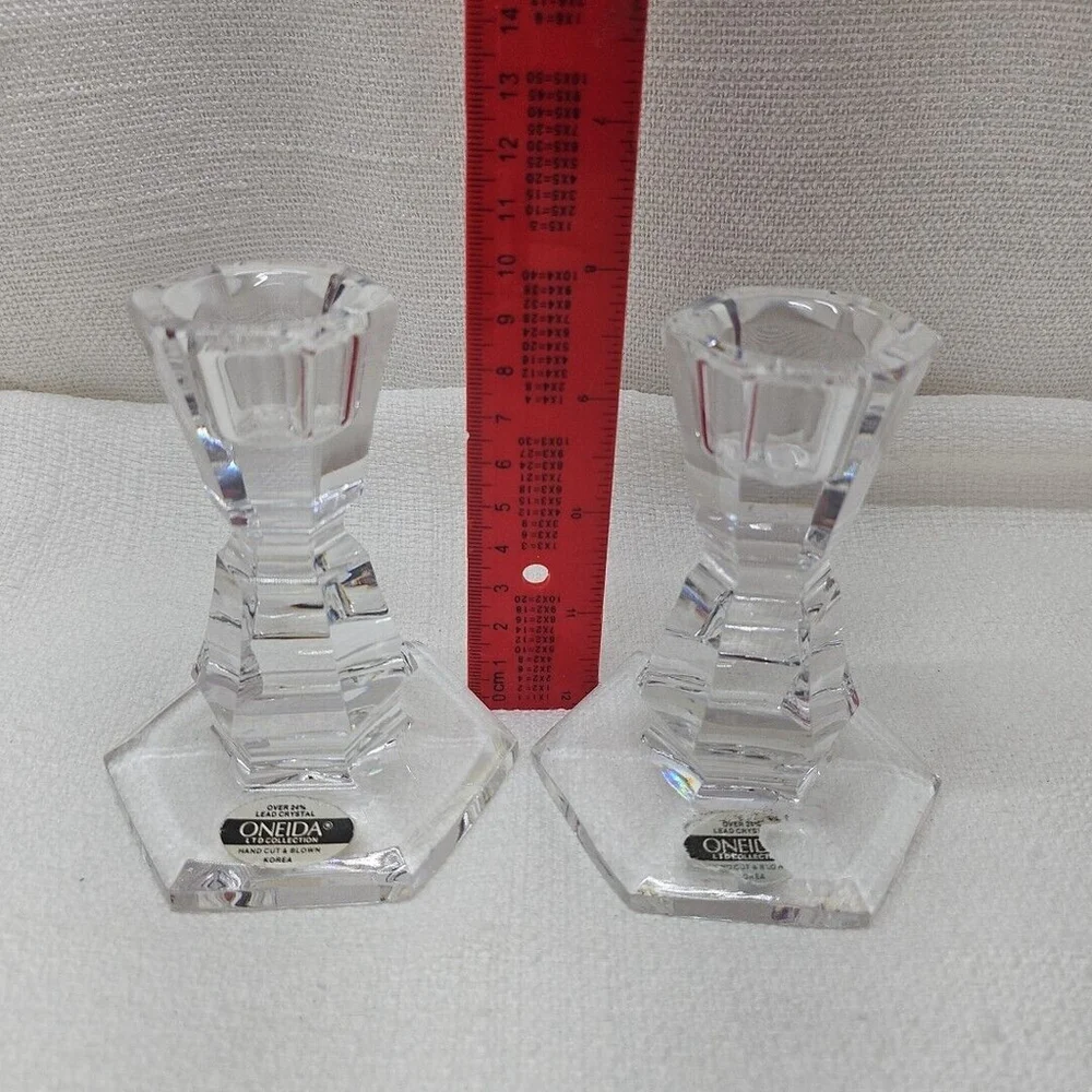 Vintage Rare Oneida Lead Crystal Set 2 Candlesticks Candle Holders - Picture 2 of 12